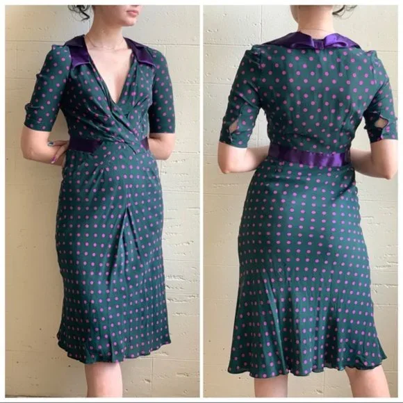 Rare Vintage Moschino Silk Polka Dot Retro Dress sz S - Picture 4 of 15